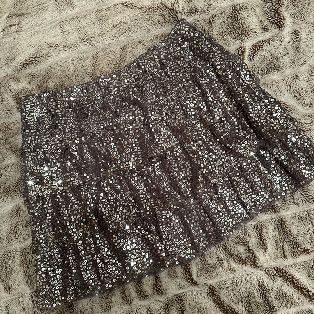 Express Silver Sequin Mini Skirt